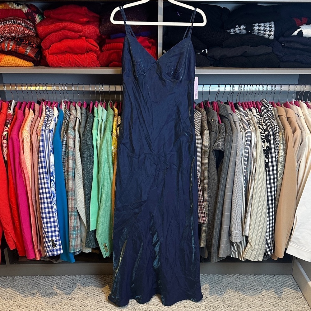 Wild Fable blue iridescent adjustable strap v neck back zipper maxi dress S NWT